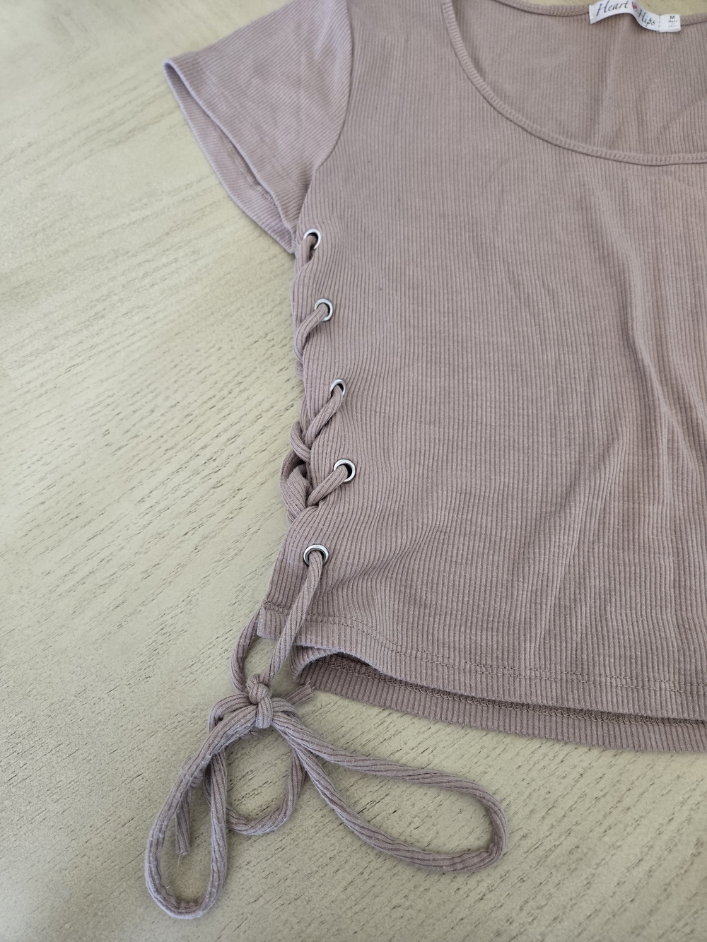 Taupe Ribbed Side-Tie Crop Top - Picture 2 of 3